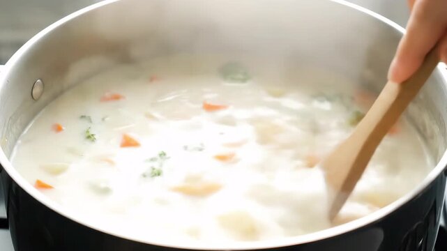 クリームシチューをかき混ぜる（料理・クッキング・煮込み）