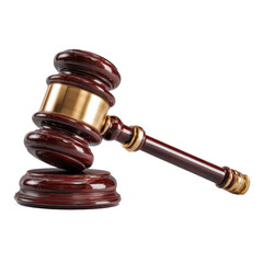 Wooden gavel resting on its base in a legal setting