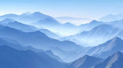 Fototapeta premium Serene Mountain Vista with Layered Peaks and Soft Blue Hues in a Tranquil Landscape Ideal for Nature and Travel Themes