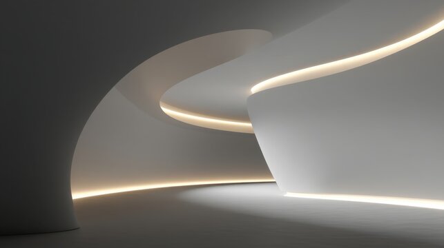 Abstract modern architecture interior with smooth curves and soft lighting creating a serene and futuristic atmosphere for design and inspiration purposes
