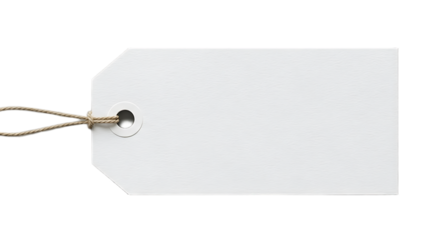 A white tag with a string attached to it on a black background for product labeling or pricing