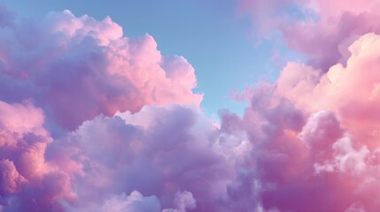 Fototapeta premium Soft Pastel Clouds in a Clear Sky During Sunset with Shades of Pink and Blue Creating a Dreamy and Serene Atmosphere in the Open Air