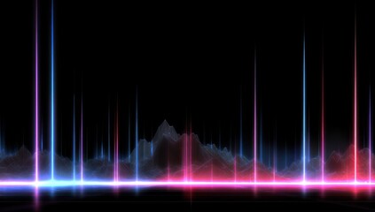 Fototapeta premium Abstract, vibrant scene with vertical light beams over a hazy, mountainous landscape