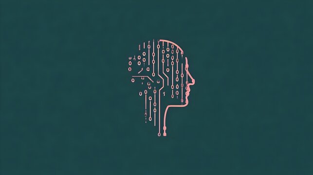 human head outline in profile, filled with binary code, clean tech style, centered, no text. Concept: Tech identity, digital glitches, cyber aesthetics, data consciousness, modern minimalist branding.
