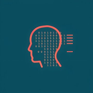 human head outline in profile, filled with binary code, clean tech style, centered, no text. Concept: Tech identity, digital glitches, cyber aesthetics, data consciousness, modern minimalist branding.
