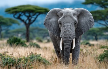 Naklejka premium an elephant standing in the savanna
