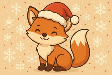 Obraz premium Cute fox wearing Santa hat background