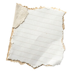 Fototapeta premium A piece of torn paper with blank lines is laid out on a surface. isolated on transparent background