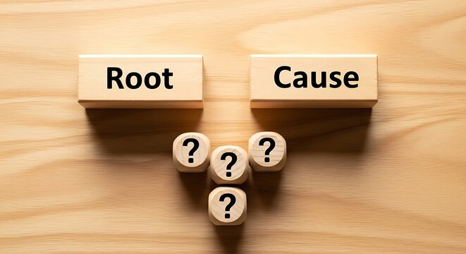 Wooden blocks showing root cause analysis concept on a wooden surface