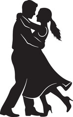Romantic silhouette of a couple dancing together embracing in a passionate tango or waltz