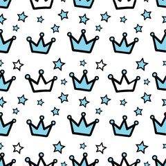 crown seamless repeat background blue stars vector illustration