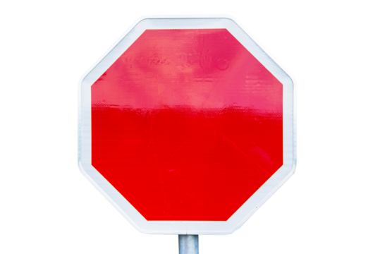 Blank Stop road sign photo isolated on white or transparent background, png cut out