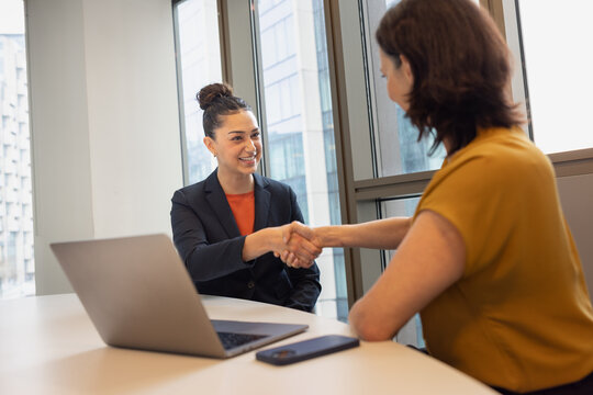 Young businesswoman handshake in an office interview