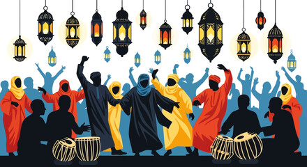Enchanting Festive Celebration with Lanterns and People Dancing