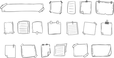 Large hand-drawn sticky notes and paper frame vector collection featuring memo sheets, taped notes, planner elements, and stationery graphics for organization design