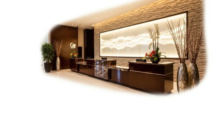 Modern Hotel Lobby Reception Area with Elegant Decor and Warm Lighting