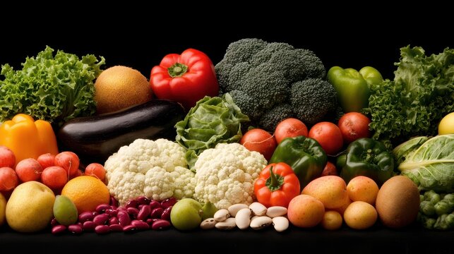Assortment of fresh vegetables including lettuce broccoli bell peppers cauliflower potatoes eggplant and tomatoes