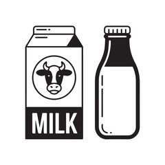 milk bottle and carton simple silhouette icons vector pack