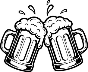 Beer mugs toasting silhouette vector design for celebration, party, cheers, pub, Oktoberfest and drink-themed decoration