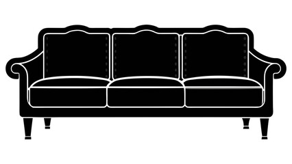 Elegant Black Silhouette of a Classic Three-Seater Sofa, a Timeless Vector Icon for Interior Design and Home Furnishing Concepts
