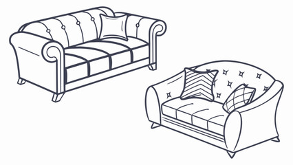 Two Illustrated Couches A Detailed Line Art Depiction for Interior Design and Home Decor Concepts
