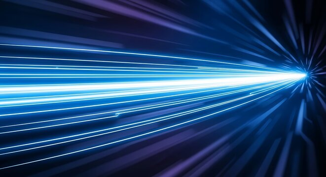Abstract illustration of bright blue light streak through dark space tunnel