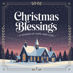Christmas Blessings: Elegant Winter Church Scene at Night with S