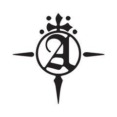 Letter A Emblem with Circular Frame and Pointed Extensions