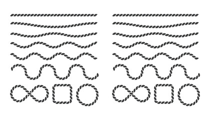 Obraz premium Various rope designs including straight wavy and geometric shapes vector