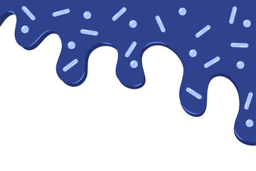 Sweet Blueberry Dripping Icing with Sprinkles. Abstract Dessert Background. Vector Illustration