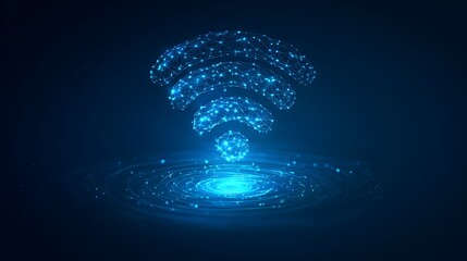 Digital WiFi Signal Hologram. Futuristic Concept for Wireless Communication, 5G Network, and High-Speed Data