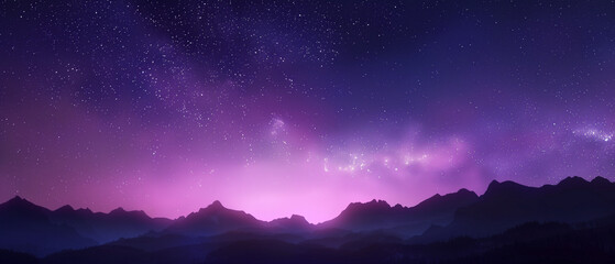 Purple Starry Sky over Mountain Silhouette