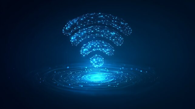 Digital WiFi Signal Hologram. Futuristic Concept for Wireless Communication, 5G Network, and High-Speed Data