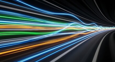 Abstract illustration of data flow in a digital network with bright colors