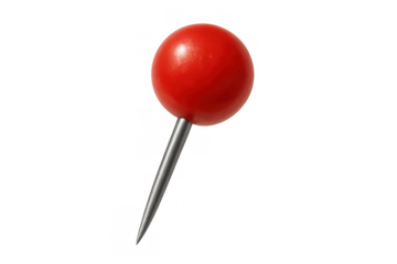Red pushpin marker or thumbtack on transparent background, ideal for showing a specific location on a map or highlighting ideas