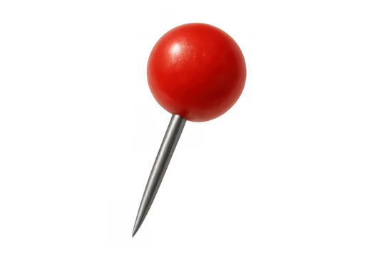 Red pushpin marker or thumbtack on transparent background, ideal for showing a specific location on a map or highlighting ideas - Powered by Adobe