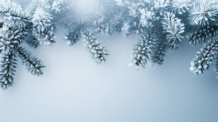 Obraz premium Snowy Pine Branches - - Snowy Pine Branches with Frost on Tree