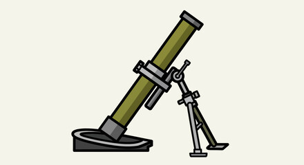 A cartoon illustration of a mortar, a military weapon, ready for use.