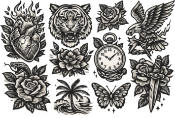 set of floral elements