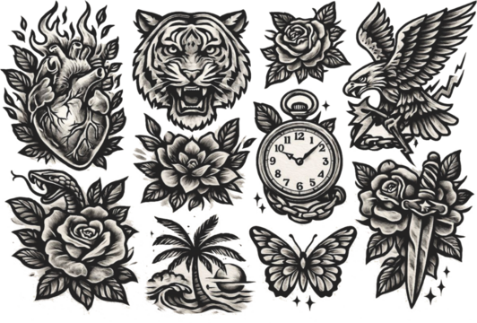 set of floral elements