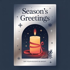 Season's Greetings Elegant Holiday Card with Lit Candle, Red Rib