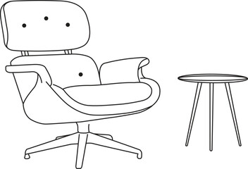 Mid-Century Modern Chair and Table Vector Illustration