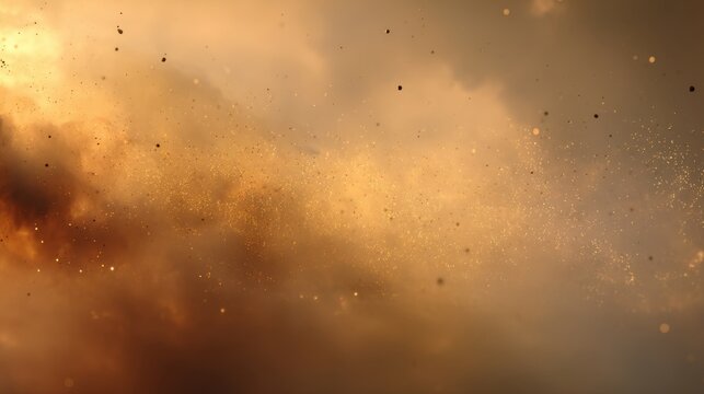 Abstract golden and orange smoke background with particles floating in the air for artistic or design projects related to fire and energy concepts - Powered by Adobe