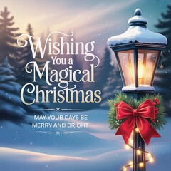 Wishing You a Magical Christmas: Festive Lamppost with Red Bow,