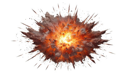 Realistic fiery explosion isolated on transparent background with smoke and dust