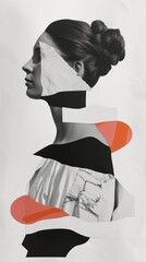 Cut paper collage with statue portrait adult art.