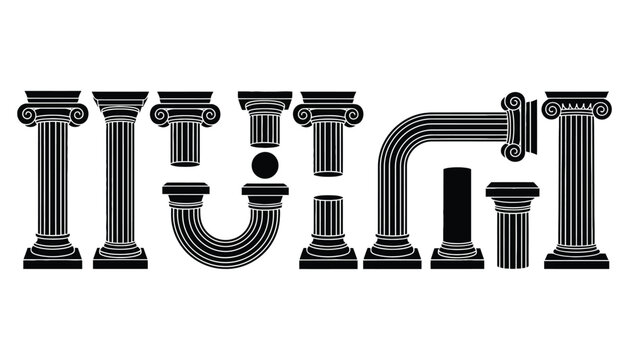 Black and white illustration of various architectural column designs