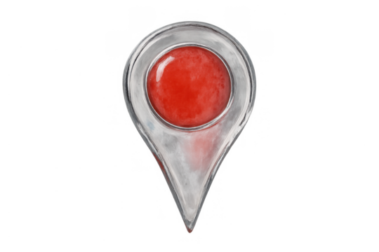 Map pin marker indicating destination, navigation, and positioning concepts, hand painted with red and silver watercolor - Powered by Adobe