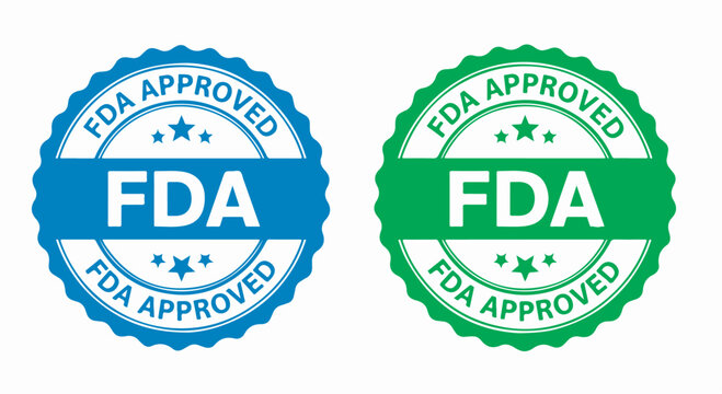FDA APPROVED seal or stamp badge set in blue and green vector graphics on white background