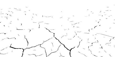 Black and white cracked dry earth texture, drought soil surface pattern, parched land broken ground detail, environmental disaster concept, climate change abstract cracked illustration for design use.